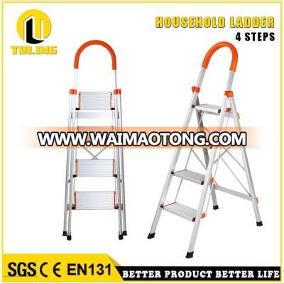 High quality folding aluminum step ladder with comfortable handrail and safety anti-slip rung