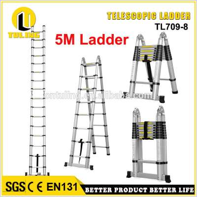 5M Multi purpose Retractable Aluminium A Frame Shape Ladder 16 Steps