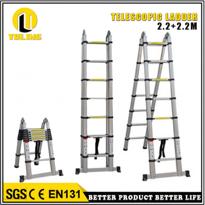 4.4m Double side aluminum telescopic ladder with hinge and retractable ladder TL709-7